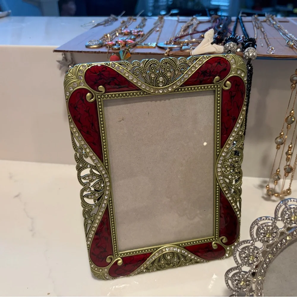 Red and Gold Ornate Filigree Picture Frame - Decorative Home Accent